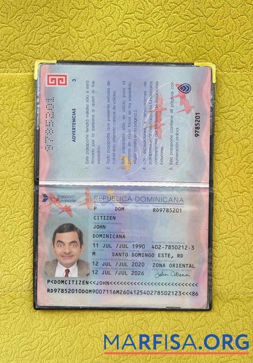 Realistic Dominican Republic passport 2020 present photolook example